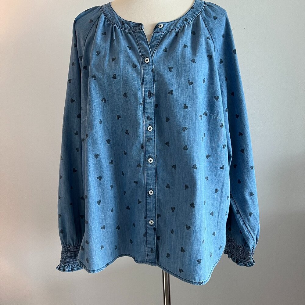 Talbots denim with hearts long sleeve top Size XL